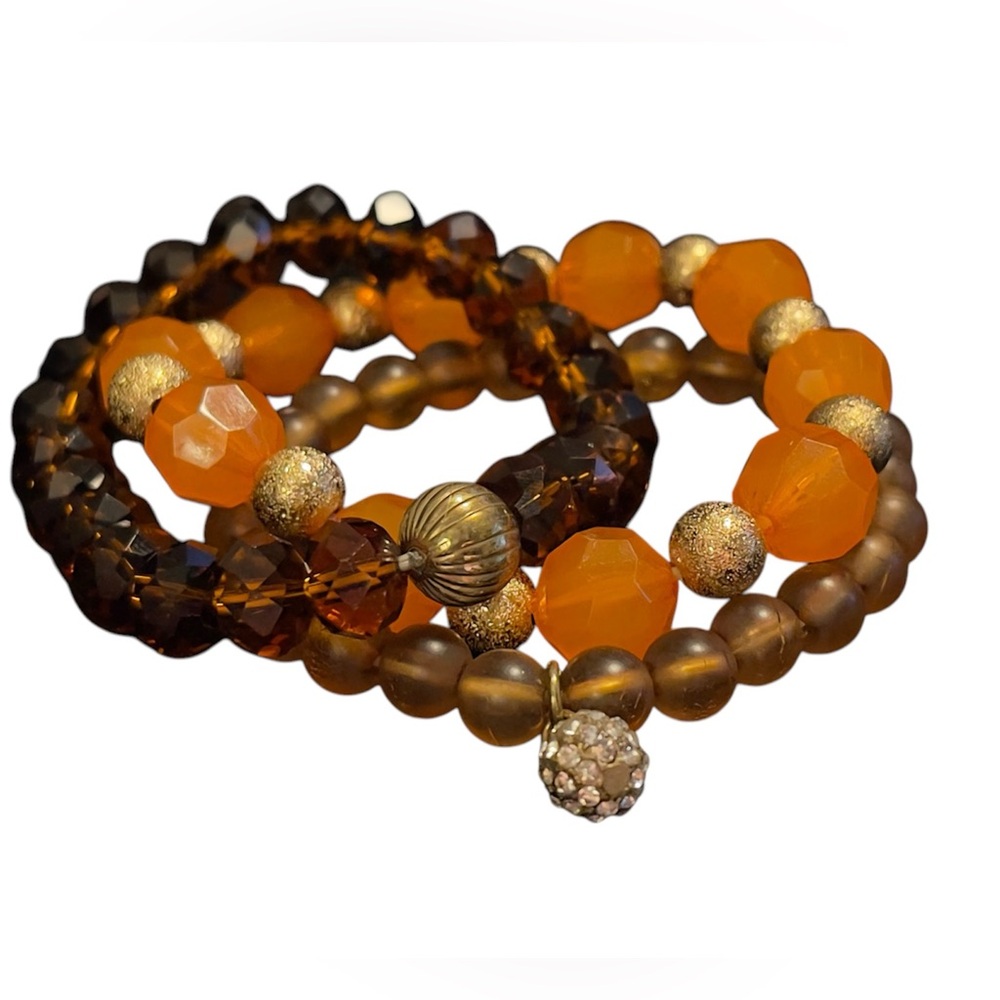 ✨3 Stretch Bracelets in Gold, Orange & Brown Tones✨
